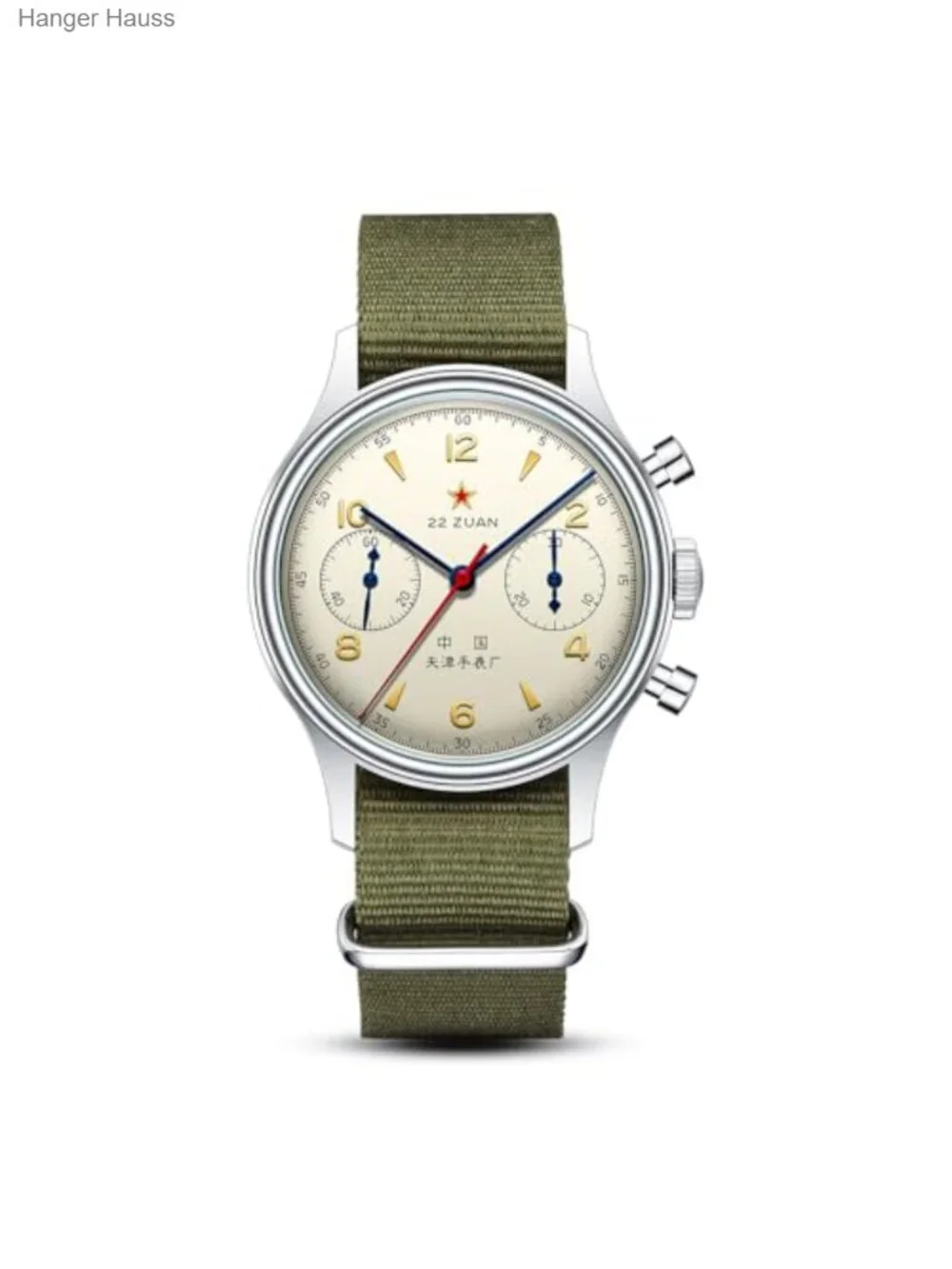Men's Mechanical Hand Wind Chronograph Pilot Watch with Canvas Strap